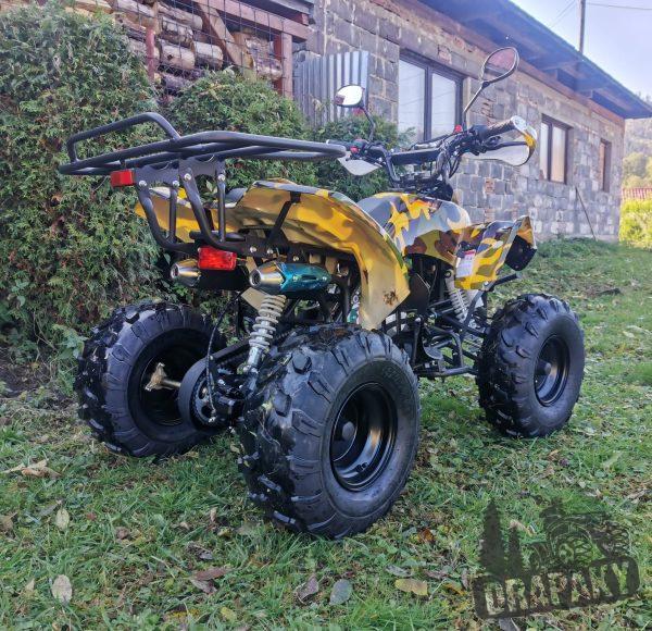 Detská štvorkolka 3G8 125cc žltá kamufláž zadný nosič hydraulické brzdy